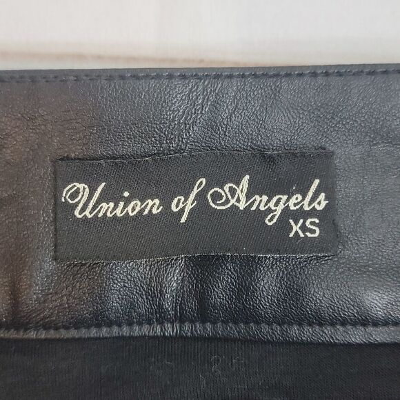 UNION of Angels Black Fringe Leather Mini Skirt size XS Club Party or Event Goto - Picture 3 of 10